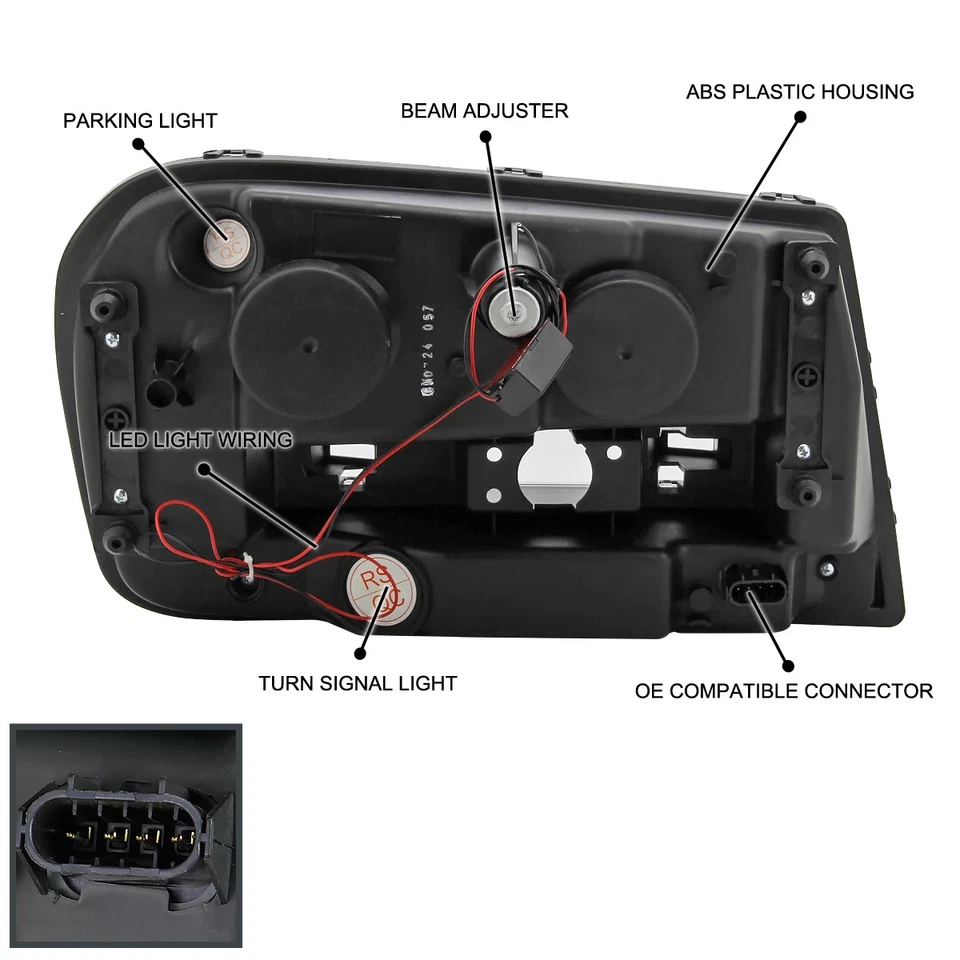 Fits 2002-2009 Chevy Trailblazer Black LED Strip Projector Headlights+Tail Lamps - Image 4 of 4
