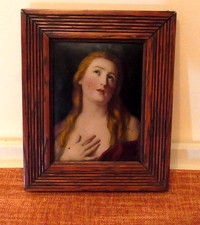 Antique framed Crystoleum painting Religious  devotional Art Penitent Magdalene?