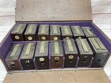 Set 14 antique organ pipe tuner pitch blocks with case