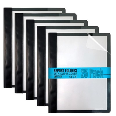 Better Office Products Ultra Durable Clear Front Report Covers, 25 Per Black 