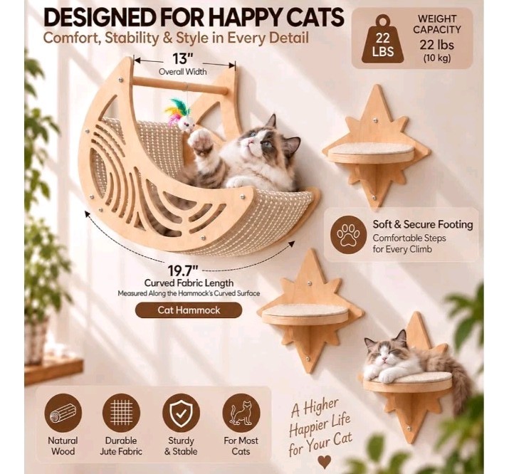 Moon Shape Star Cat Wall Shelves, Moon & Star Cat Shelves, Wooden Cat Wall ...