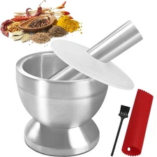 Stainless Steel Mortar and Pestle Set, Spices Grinder Pill Crusher Silver 