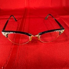 Vintage Art-Craft Cat Eye Glasses Black Floral 1/10 12K GF Gold Filled 44-20