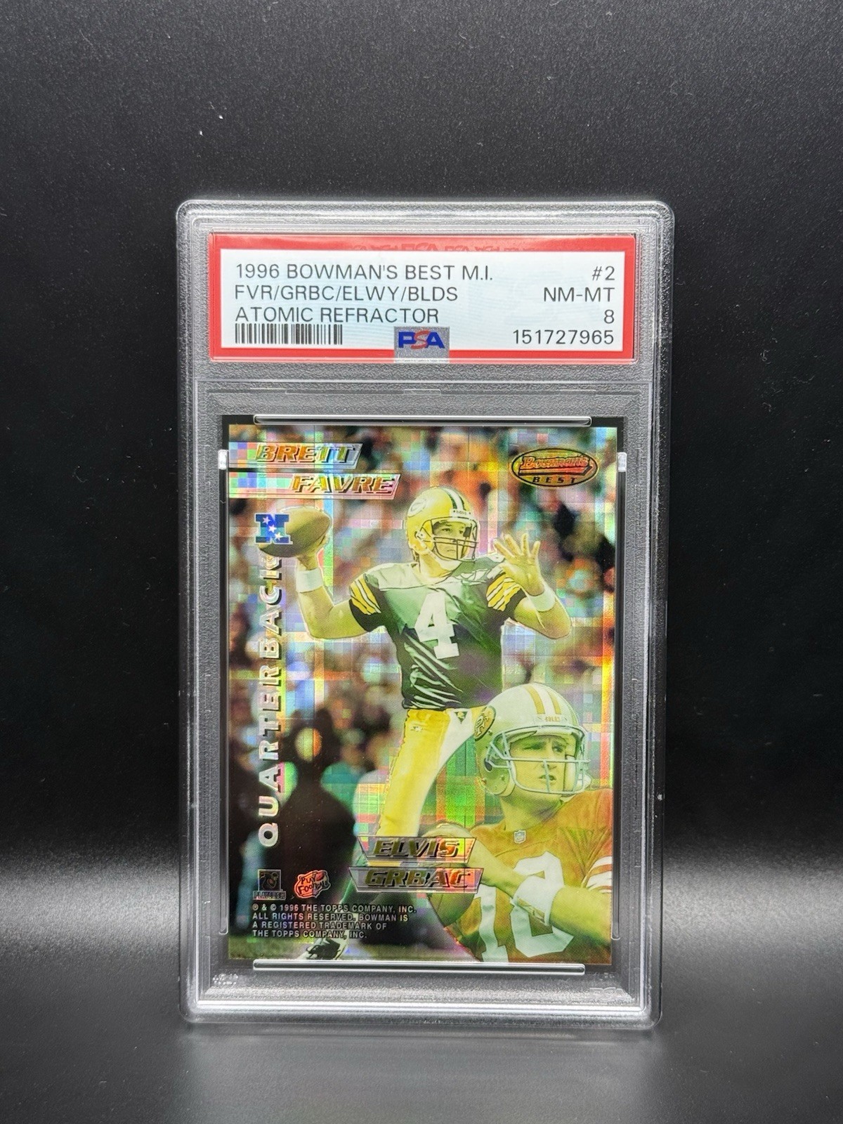 1996 Bowman's Best - Mirror Image Brett Favre, John Elway ATOMIC REFRACTOR PSA 8