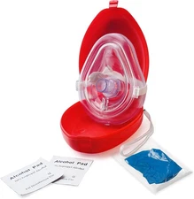 EMS XTRM Medical CPR Mask - Pocket Resuscitator Mask, Oxygen Inlet, Red 