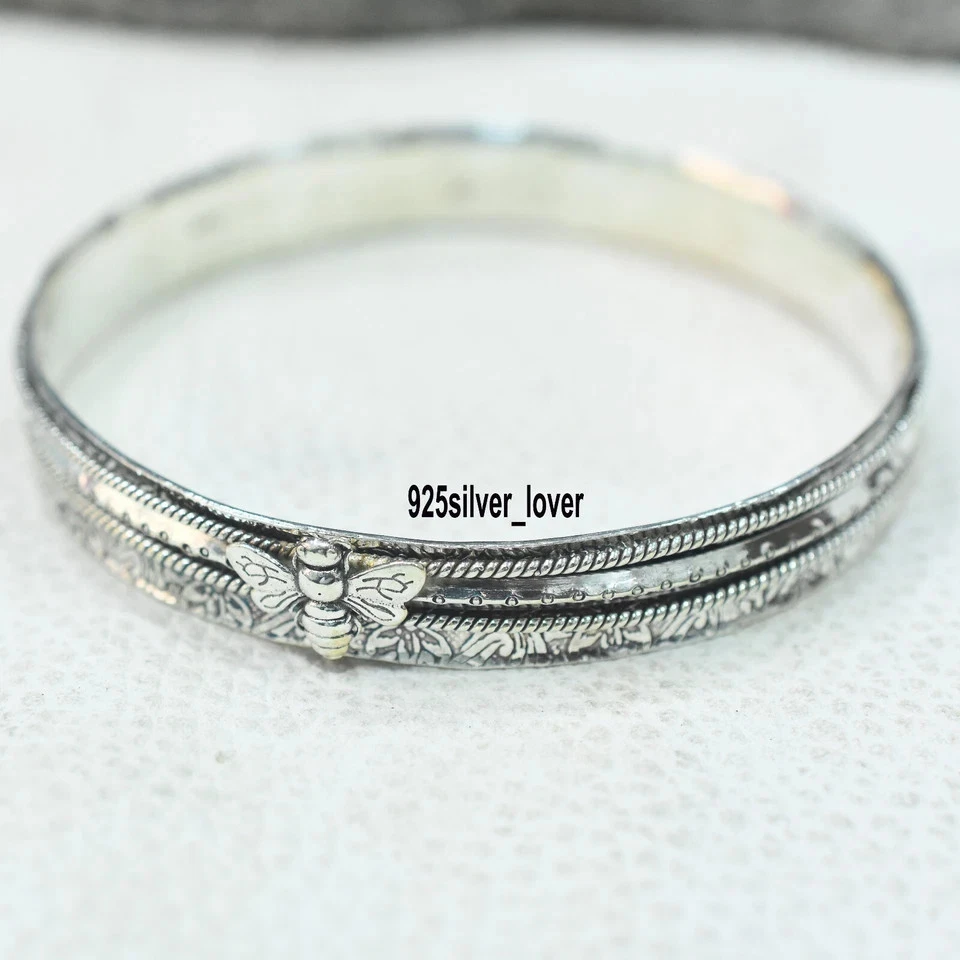 Honey Bee Bangle Christmas 925 Sterling Silver Bangles Women Gift Bracelet RR18 - Image 2 of 4