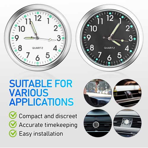 2Pcs Car Clock Stick On Mini Dashboard Clock Small Luminous Car Clocks Watch - Picture 11 of 11
