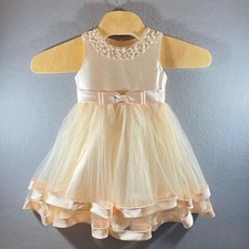 769 Pearl Beaded Neckline Tulle Tutu Party Dress Champagne Girls 7/8