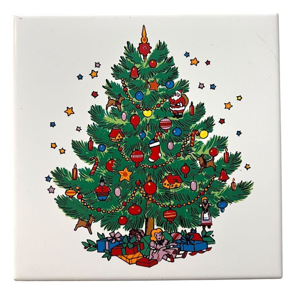 VTG Christmas Tree Ceramic Decorative Tile Holiday Home Decor Wall Art 6x6