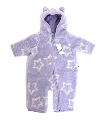 Ex Baby GAP Girls Lilac Star Fleece Hooded Pramsuit Snowsuit All in One  24 UK