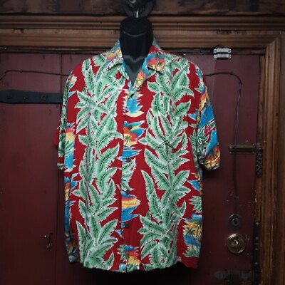 Hawaiian Shirt Toucans Palm Trees Tall Ship Men's Medium Pineapple Connection   