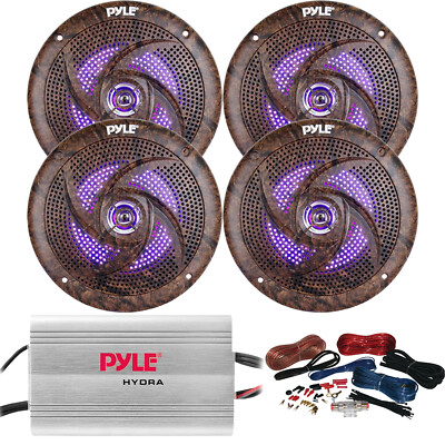 4x Pyle PLMRLE64DK Speakers w/ Blue LED, 4-Channel