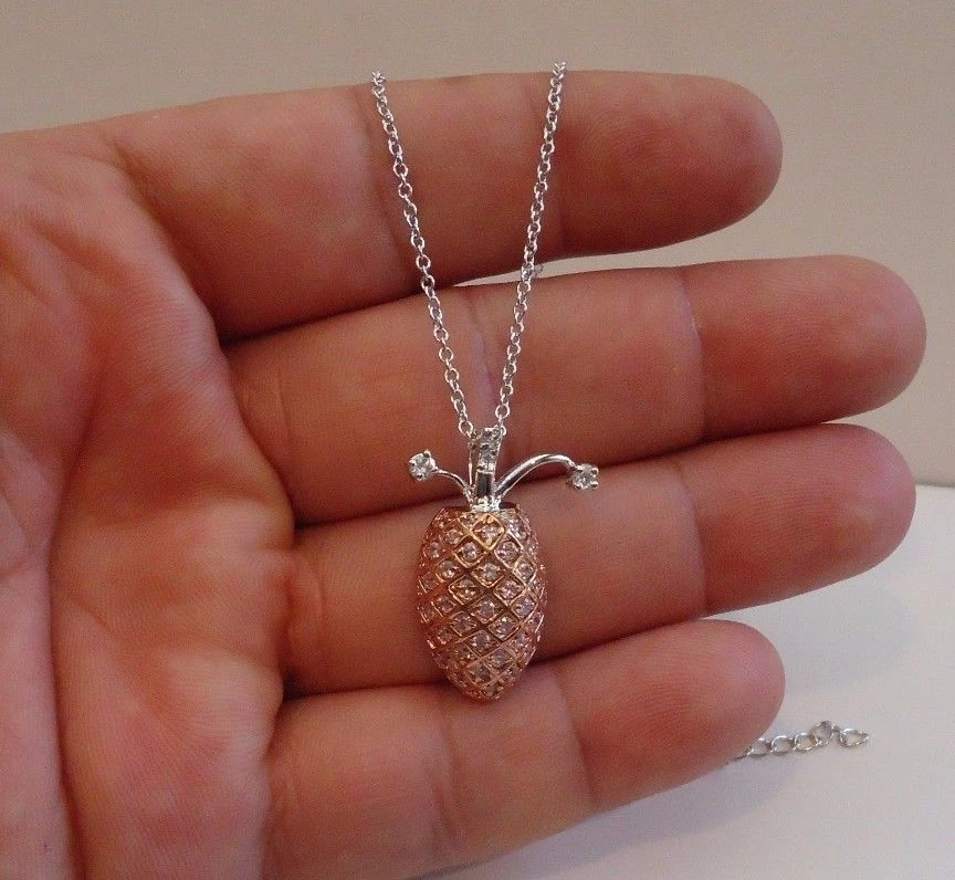 PINEAPPLE NECKLACE PENDANT SIMULATE DIAMONDS ROSE GOLD OVER 925