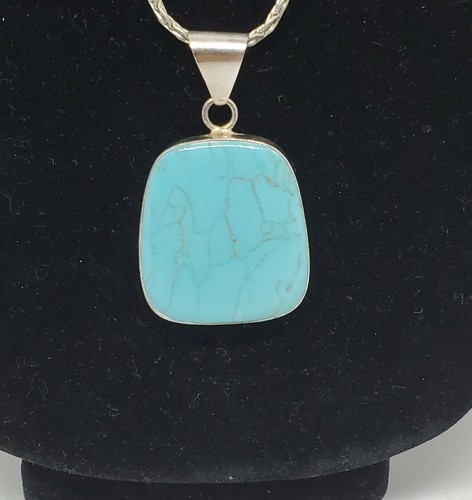 Chunky Turquoise 'Mexico' Pendant on 925 Sterling Chain~Pre-owned - Picture 2 of 5