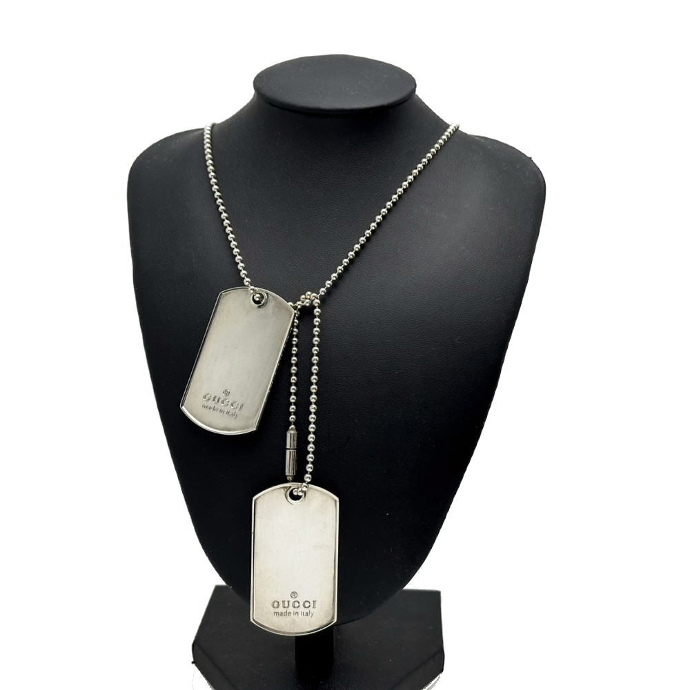GUCCI Necklace Silver 925 Dog Tag SV925 Made in Italy Mens Ladies