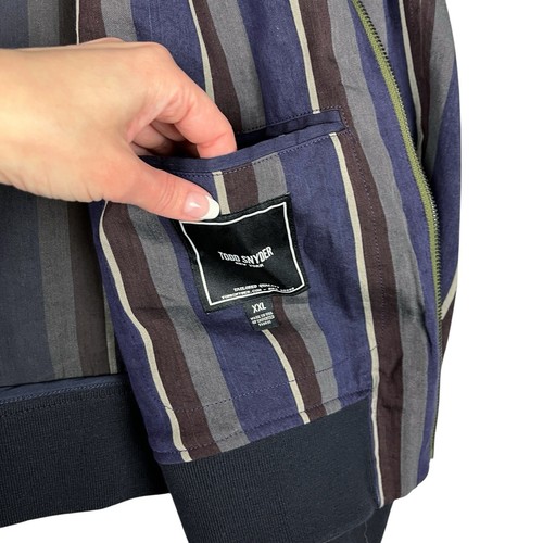 Todd Snyder Jacket Mens XXL Bomber Full Zip Striped Navy Blue Linen Barre 2XL - Picture 13 of 18