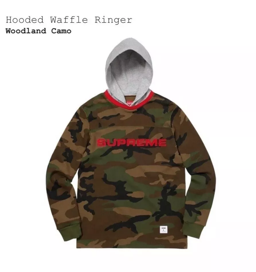 Supreme Hooded Waffle Ringer Woodland Camo FW17 Neuf avec étiquette Taille M