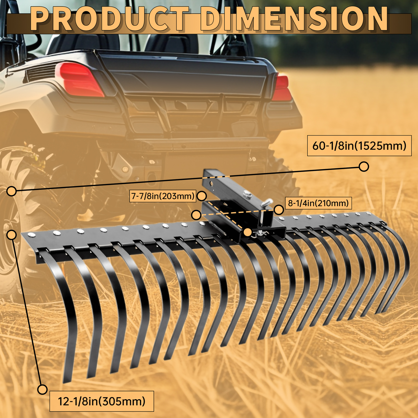 60'' 3 Point Landscape Rock Rake Steel for Category 1 Compact Tractors ...