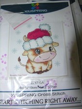Stickpackung 21X22 cm 14 ct - Komplettset - Süße Kuh mit Weihnachtsmütze NEU