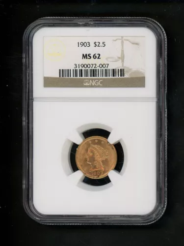 1903 US $2.50 Gold Liberty $2.50 Eagle NGC MS 62 UNCIRCULATED Original Surfaces