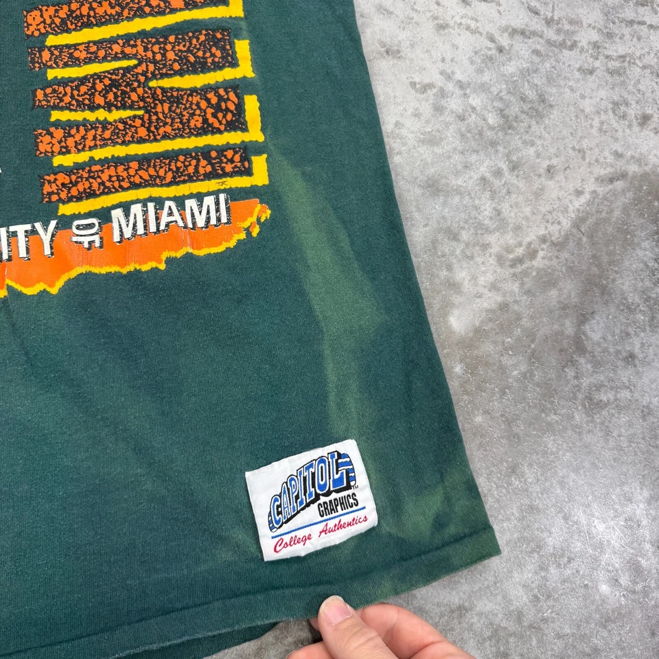 Vintage Miami hurricanes t shirt mens Medium 90s green distressed Football rare - Image 3 of 4