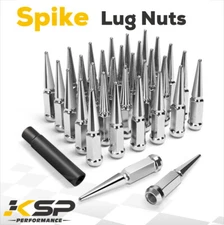 32Pcs 14x1.5 Spike Lug Nuts Chrome 4.5" w/ Key For Ram 2500 3500 Ford F250 F350
