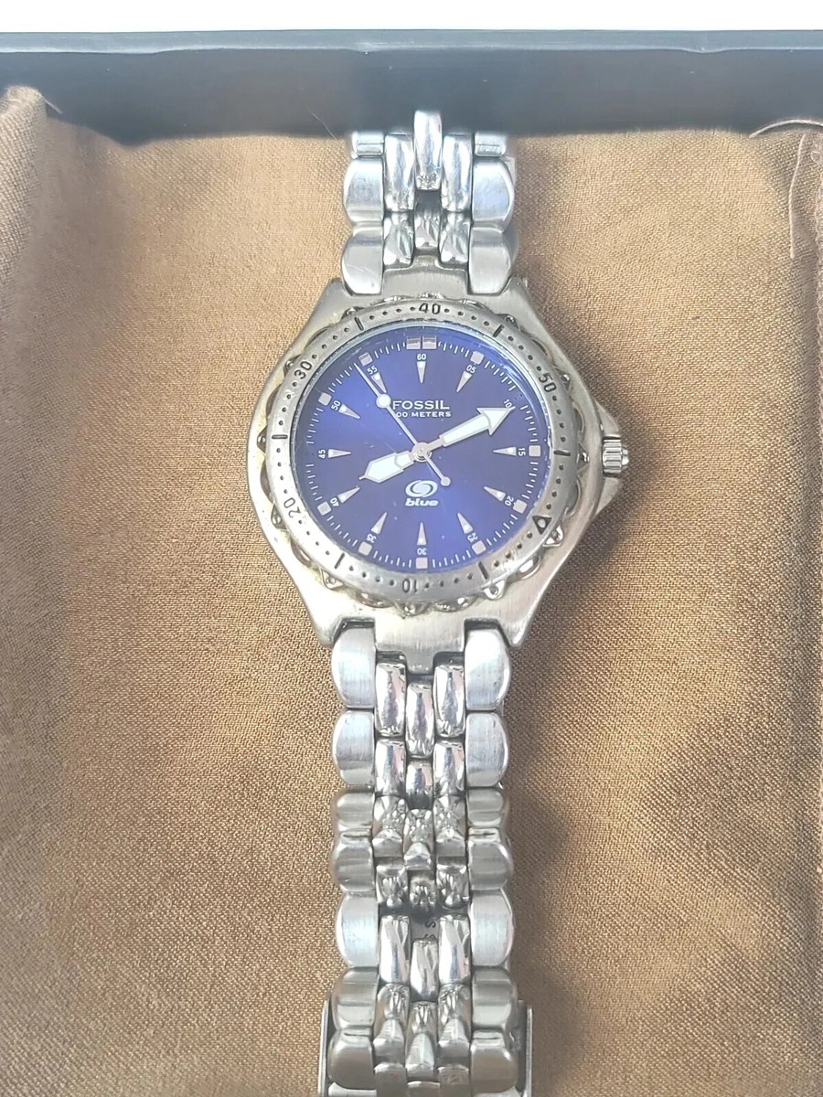 【希少・美品】FOSSIL Blue 100M防水 ブルー Fossil Blue Men's Stainless Steel, Vintage, Date,100 Meter