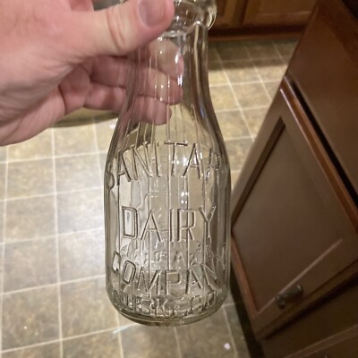 Sanitary Dairy Company Embossed Pint Milk Bottle Muskegon Michigan MI