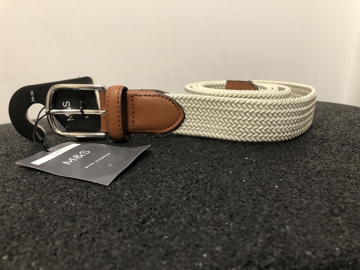 Marks Spencer Leather Trim Braided Belt 86-91cm 34-36” Natural