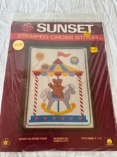 New Sunset Stamped Cross Stitch Kit Merry Go Round Teddy #3954 Made in USA