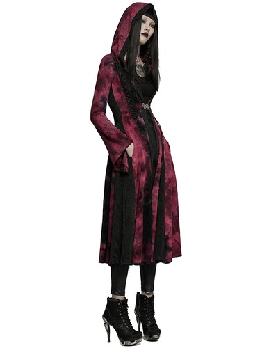 Punk Rave Womens Gothic Tie Dye Hooded Cloak Jacket - Black & Red - Picture 6 of 13