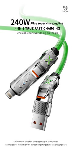 1.5m Schnell Ladekabel 4 in 1 240W für iPhone Samsung Handy USB Typ C Datenkabel - 第 3/13 張圖片
