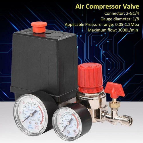 Air Compressor Pressure Switch Control Valve Manifold Regulator w/Gauges Relief - Picture 6 of 12