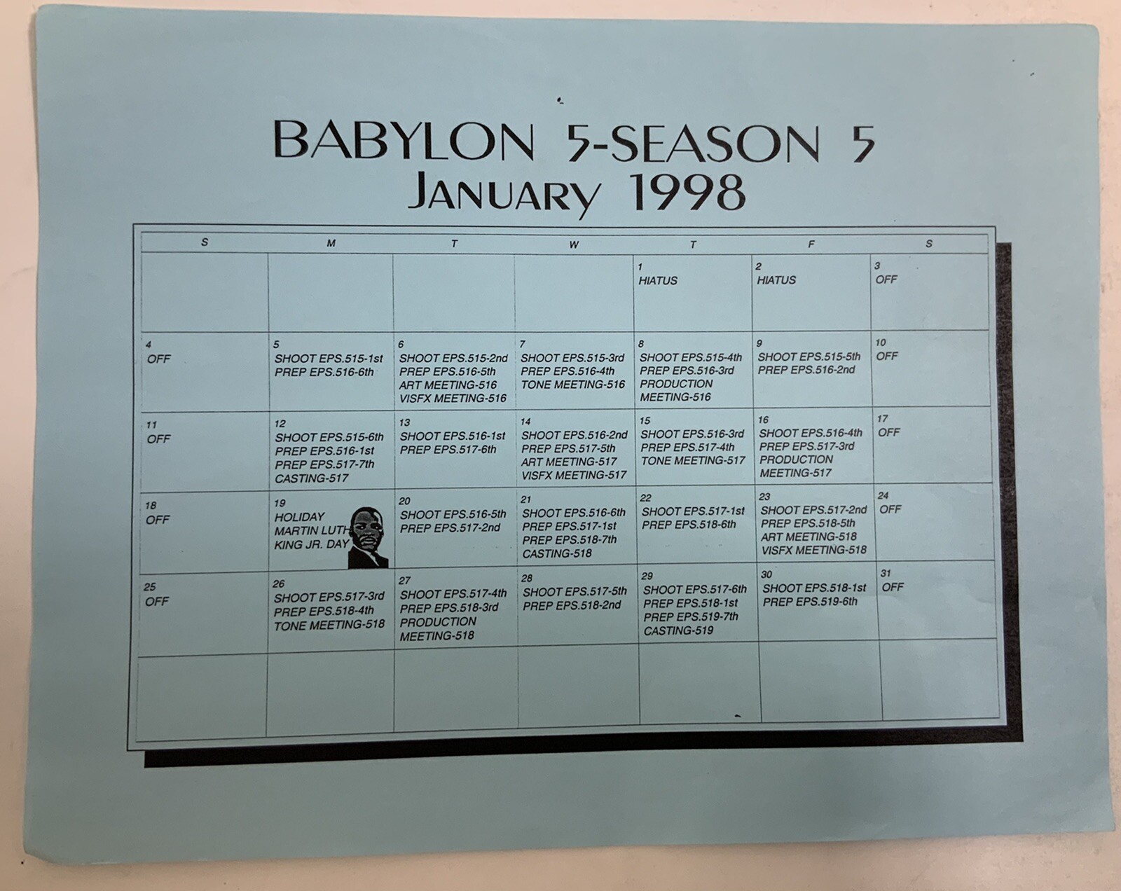 Babylon 5 Season 5 January 1998 Monthly Calendar - Mercado 1 to 20 Dirham  Shop | Add style to life