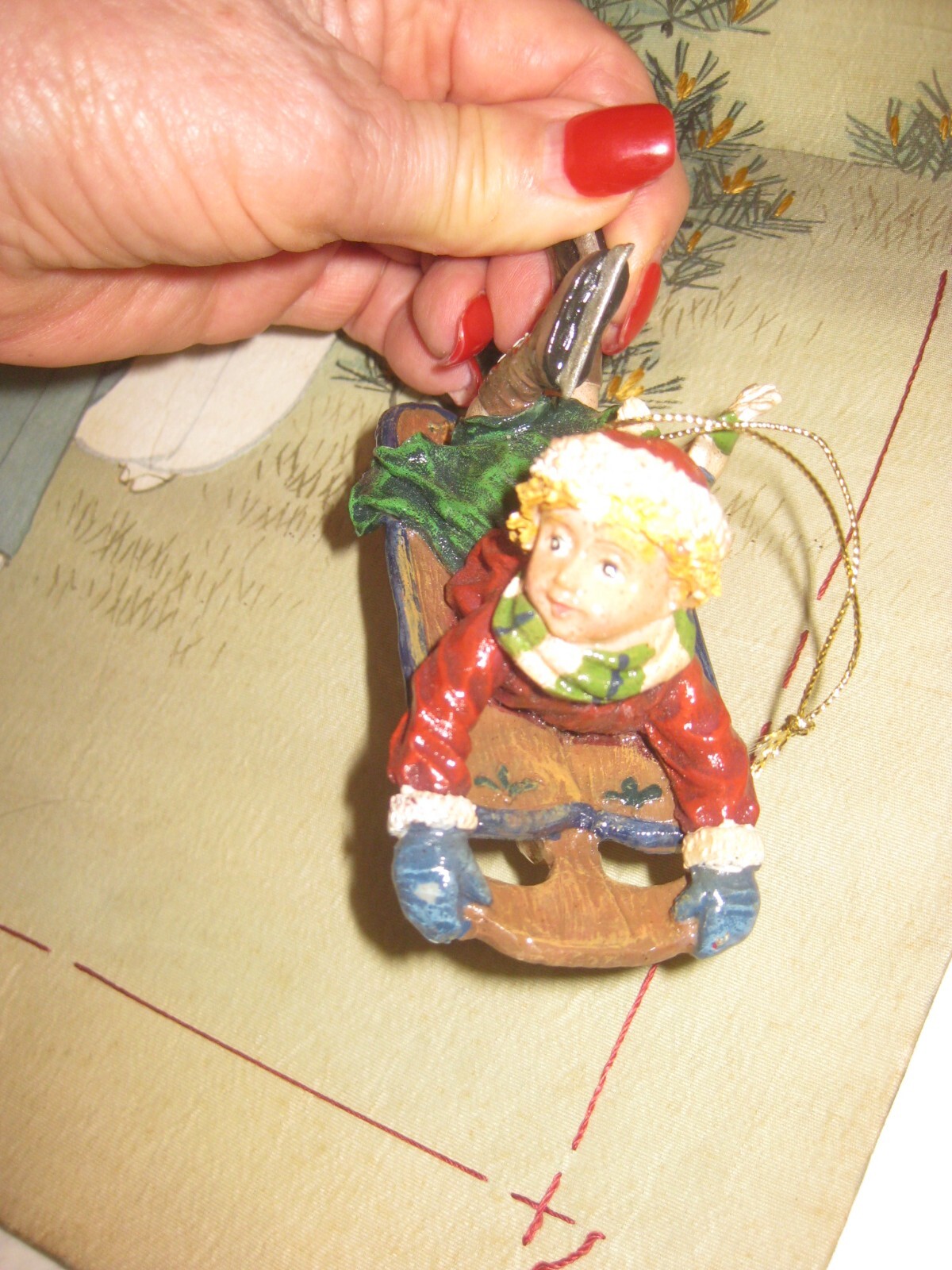 Christmas Ornament Girl on Sled Vintage Looking eBay