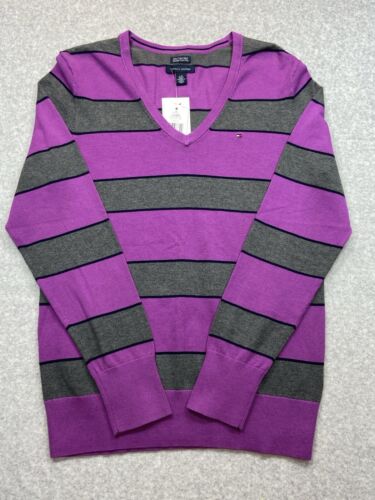 Tommy Hilfiger Sweater Womens Large Purple Pima Cotton Hot Pink Casual Work