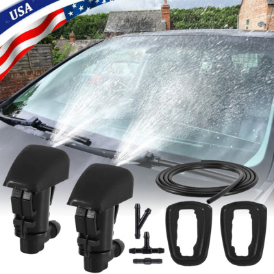 2x Universal Windshield Washer Nozzle Wiper Spray Jet w/2m Pipe, Hose Connectors