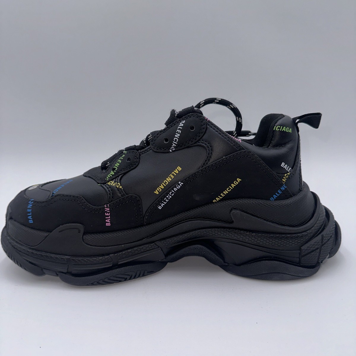 Balenciaga Men's Triple S Sneaker Allover Logo - Black Balenciaga Men's Triple S Sneaker Allover Logo - Black