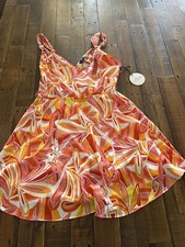 Orange Vintage Pattern Floral Silky Mini Swing Dress NWT S Milk & Honey