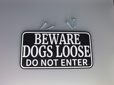 1 X WEISS/SCHWARZES SCHILD VORSICHT HUNDE VERLIEREN BETRITT IDEAL FÜR HINTERES & VORDERES TOR PLAKETTE