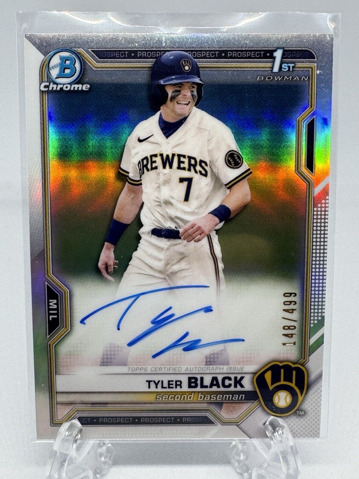 2021 Bowman Draft Chrome Tyler Black Refractor 1st Prospect Auto /499 BREWERS SP