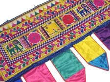 Vintage Kutch Embroidered Valance Traditional Mirror Work Toran Door Topper 44in