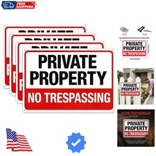 4-Pack No Trespassing Signs Private Property Metal Sign, 10 x 7 Inch Rust Fre...