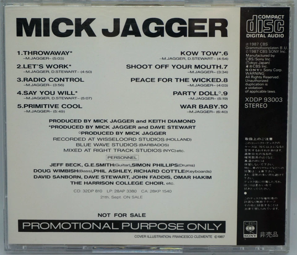 Mick Jagger : Primitive Cool CD (Japan 1987 Press) XDDP 93003 RARE PROMO COPY - Image 2 of 4