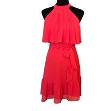 New ~ ELIZA J. ~ Women's Red Mini Ruffle Belt Tiered Flowy Dress Size 2