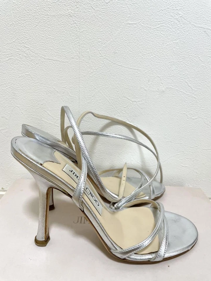 Jimmy Choo Pumps Mules Heel Silver lace-up EU35 US5 Japan F/S USED - image 3 of 4