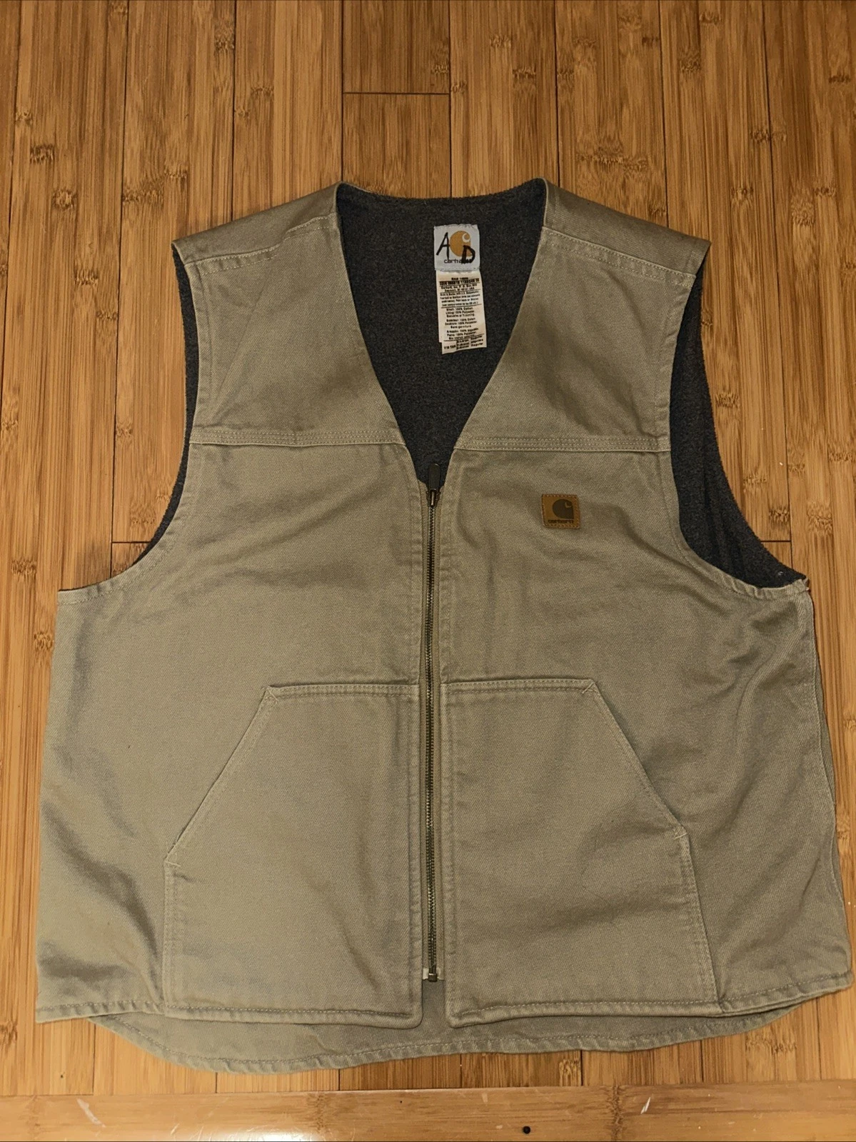 Carhartt Vest Mens XL Tan Canvas Fleece Lined Outdoors Western Cowboy V19