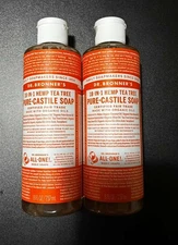 Dr. Bronner's Tea Tree Pure Castile Soap 8oz Organic Vegan Non-GMO 2 Pack