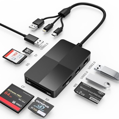 8 In 1 Memory Stick Pro Duo Reader Adapter SD/MS/TF/CF/XD USB 2.0 OTG Transfer