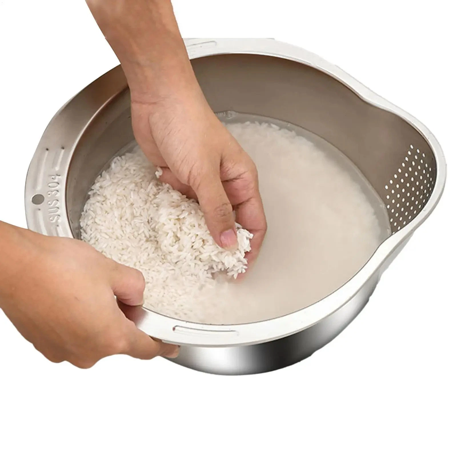 Rice Washer Strainer Bowl StainlessSteel Bowl Inclined Bottom High Capacity